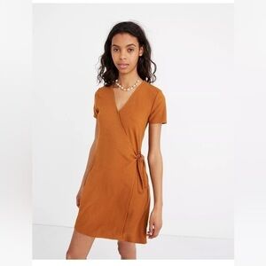 Madewell Texture & Thread MEDIUM Short Sleeve Side-Tie Dress yellow mustard